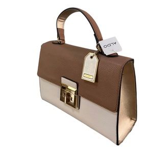 NWT ALDO brand Satchel w/shoulder strap in cream brown & gold metallic accents.